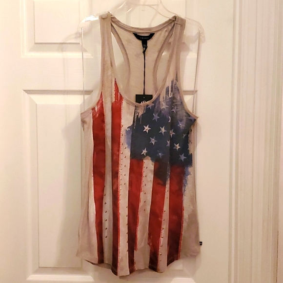 NWT Rock & Republic Women's Medium Gray Stylish USA Flag Tank Top - Picture 1 of 4